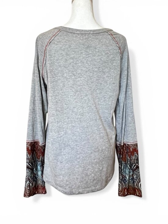 Sundance Boho Henley Top L Gray Southwest Cuffs Soft Cotton Serenity - Picture 4 of 11